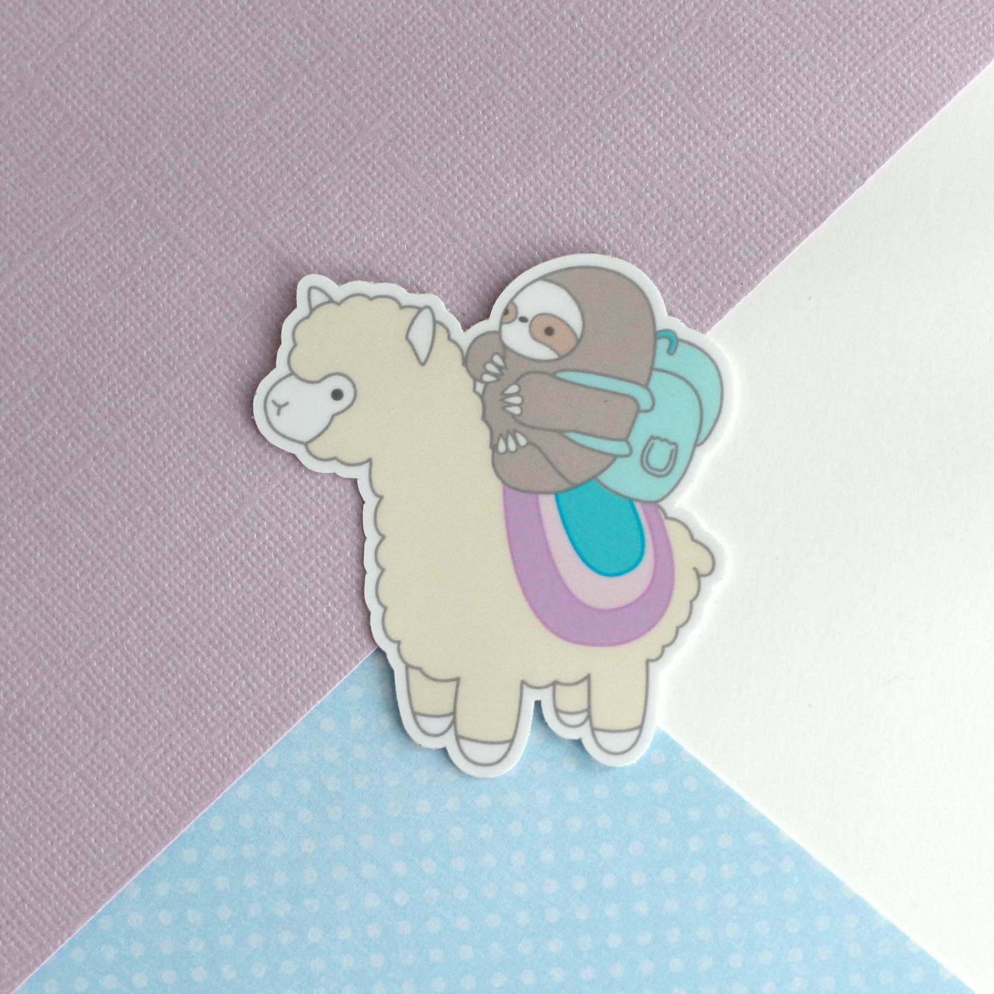 Pastel Sloth and Alpaca Adventurer Vinyl Sticker - Llama Decal