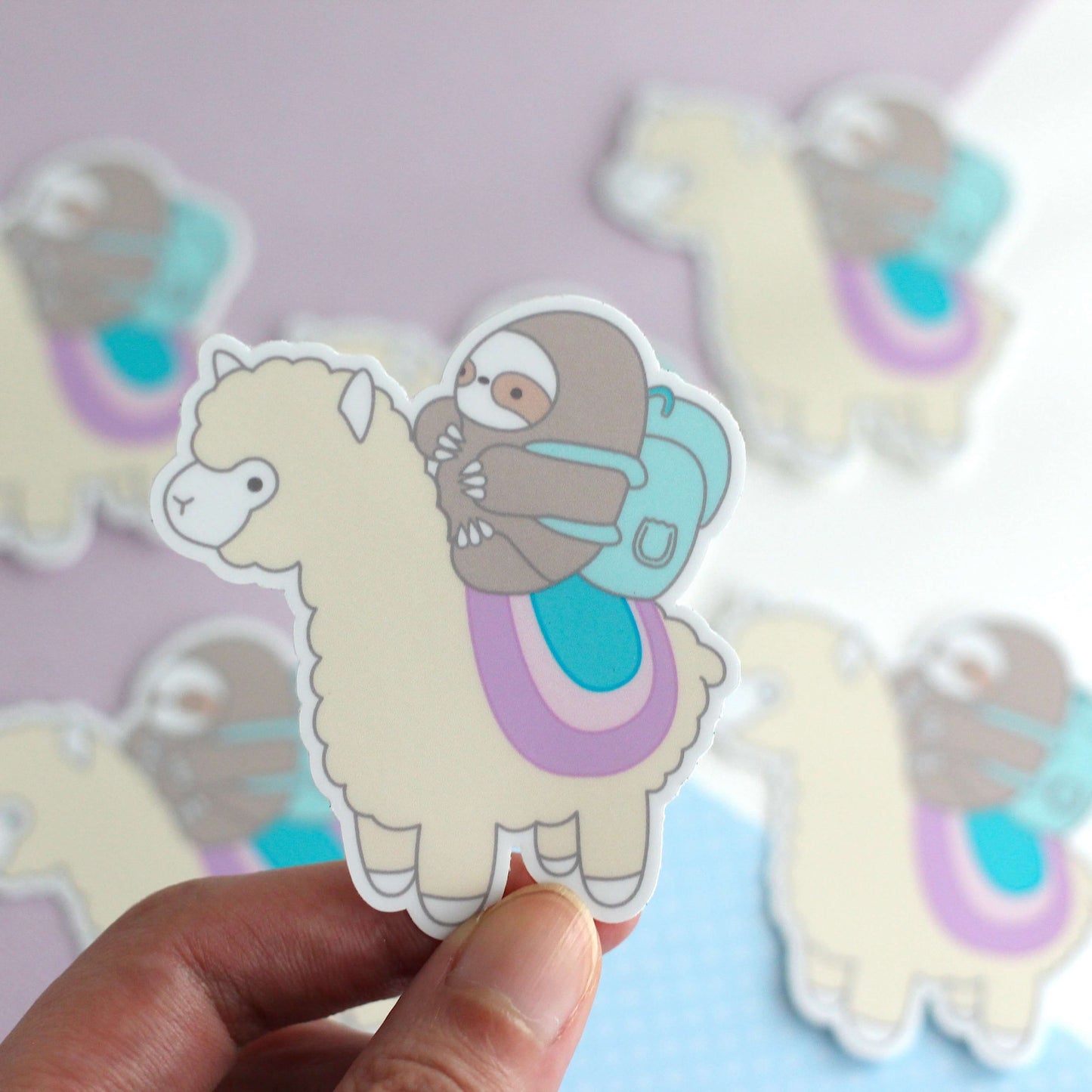 Pastel Sloth and Alpaca Adventurer Vinyl Sticker - Llama Decal