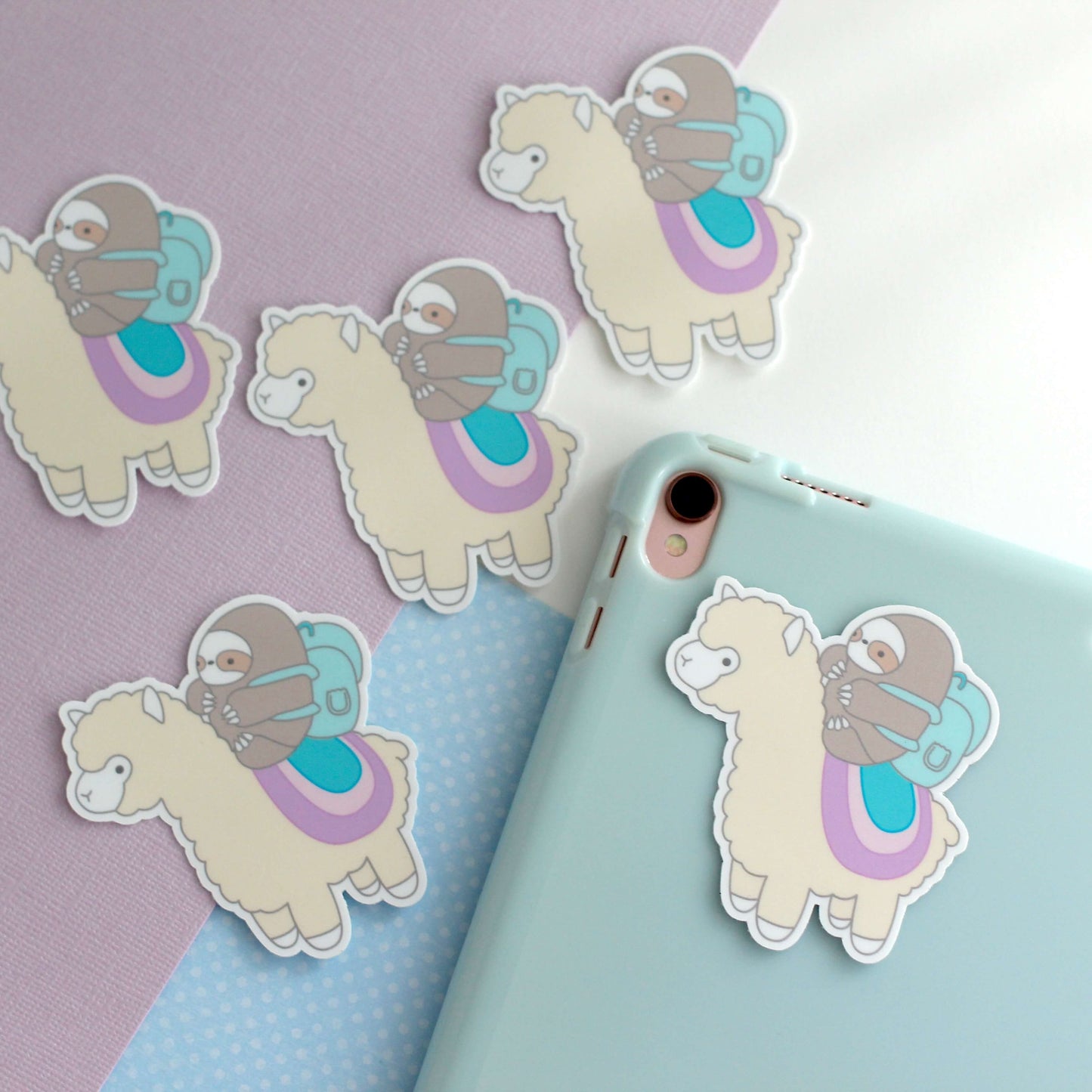 Pastel Sloth and Alpaca Adventurer Vinyl Sticker - Llama Decal