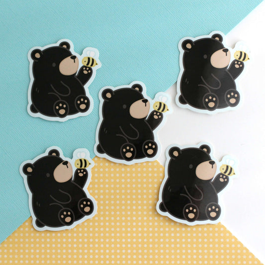 Black Bear and Bee Vinyl Sticker