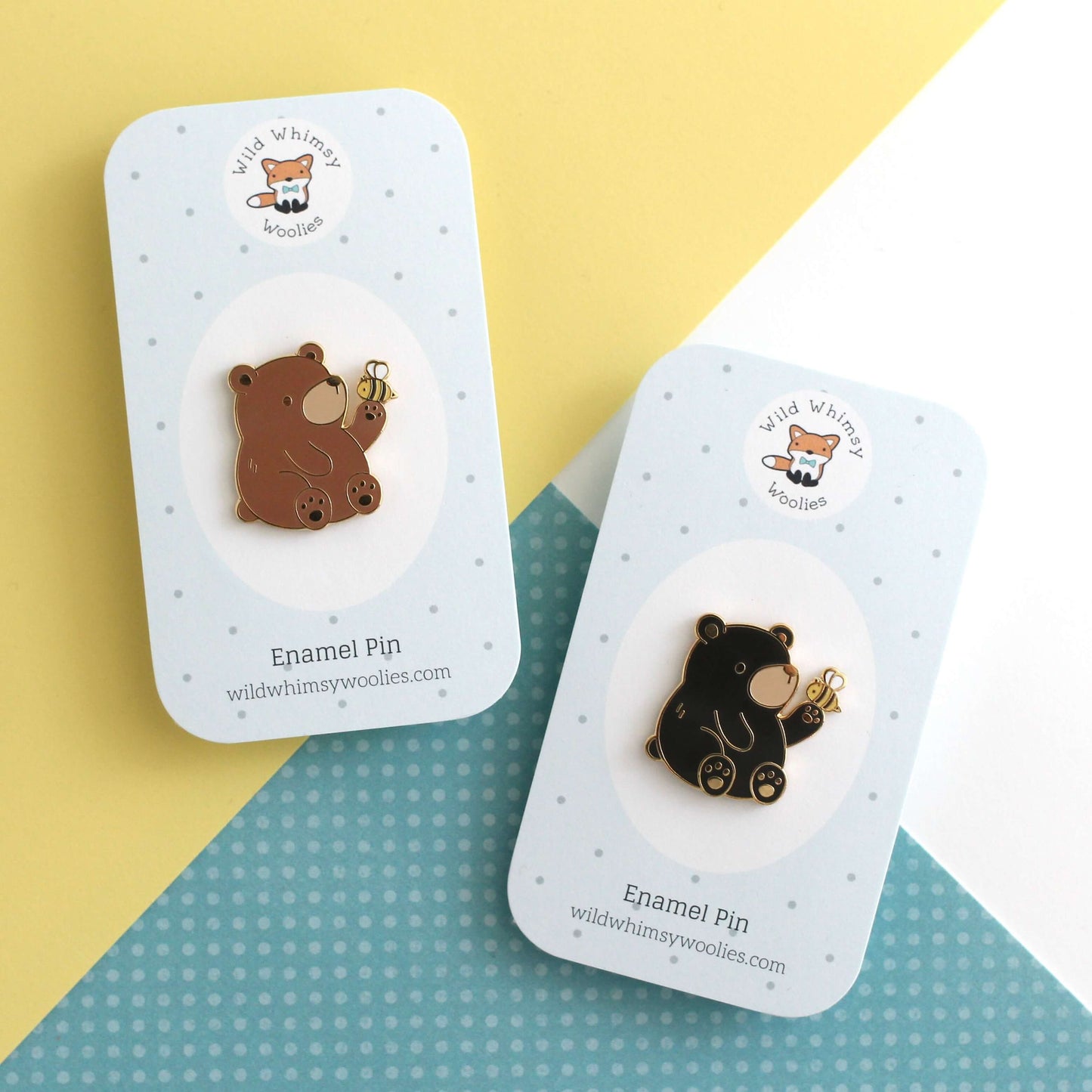 Brown Bear and Bee Enamel Pin