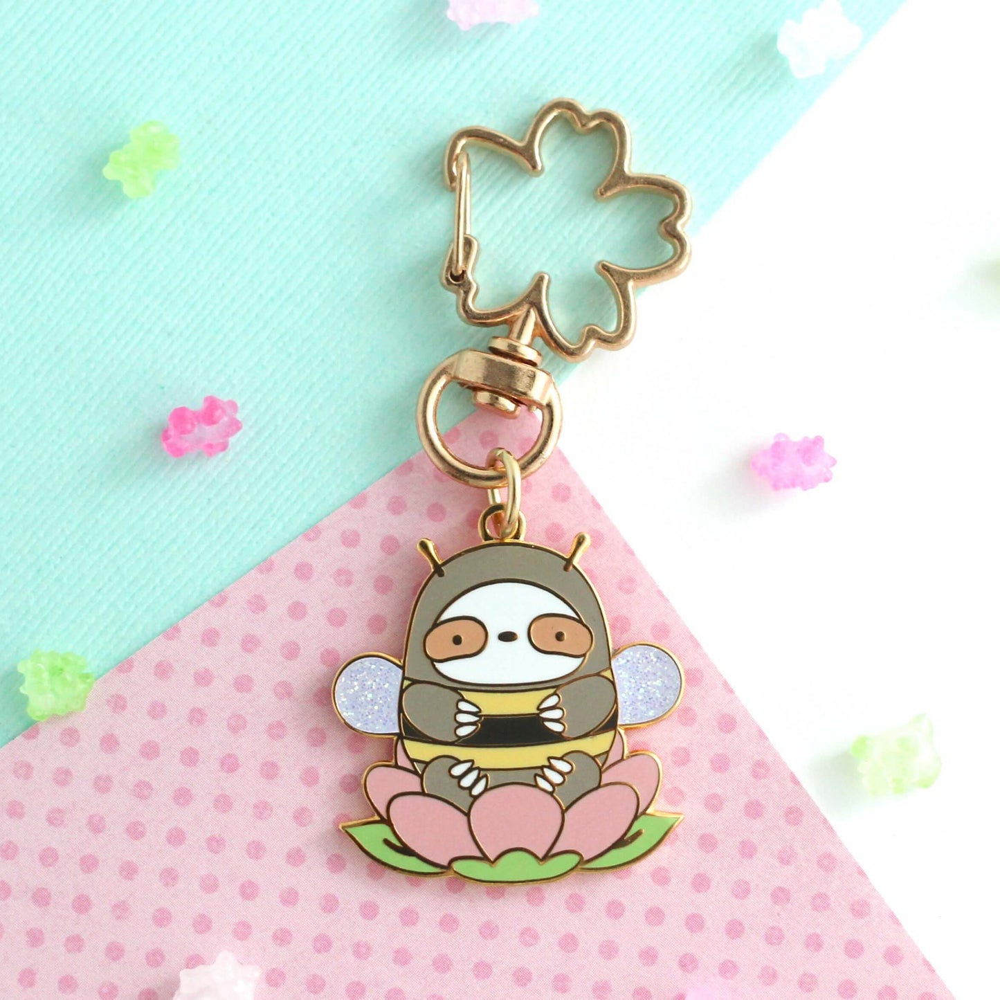Bumblebee Sloth Enamel Keychain