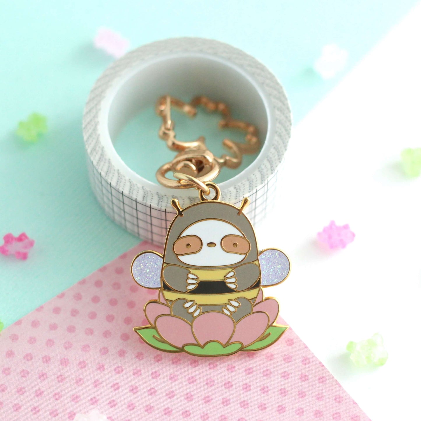 Bumblebee Sloth Enamel Keychain