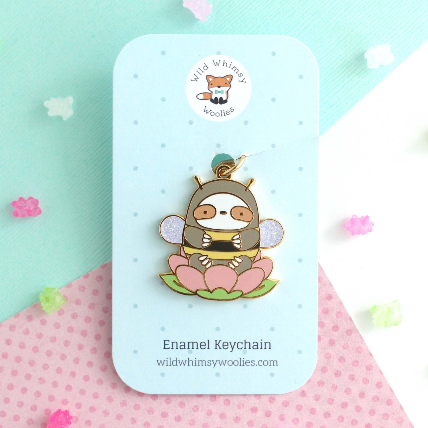 Bumblebee Sloth Enamel Keychain