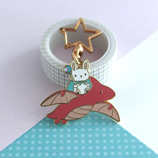 Bunny Mage and Dragon Enamel Keychain (Red Dragon Variant)
