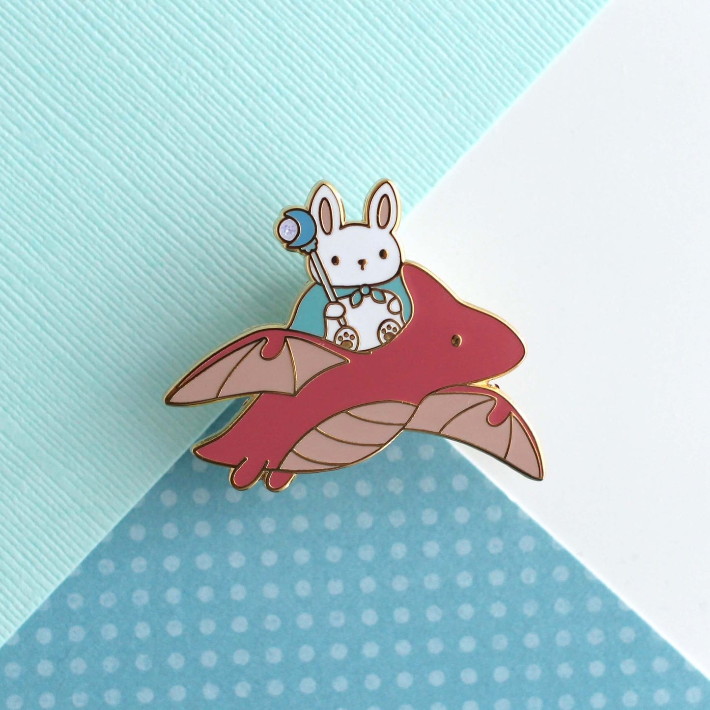 Bunny Mage and Dragon Enamel Pin (Red Dragon Variant)