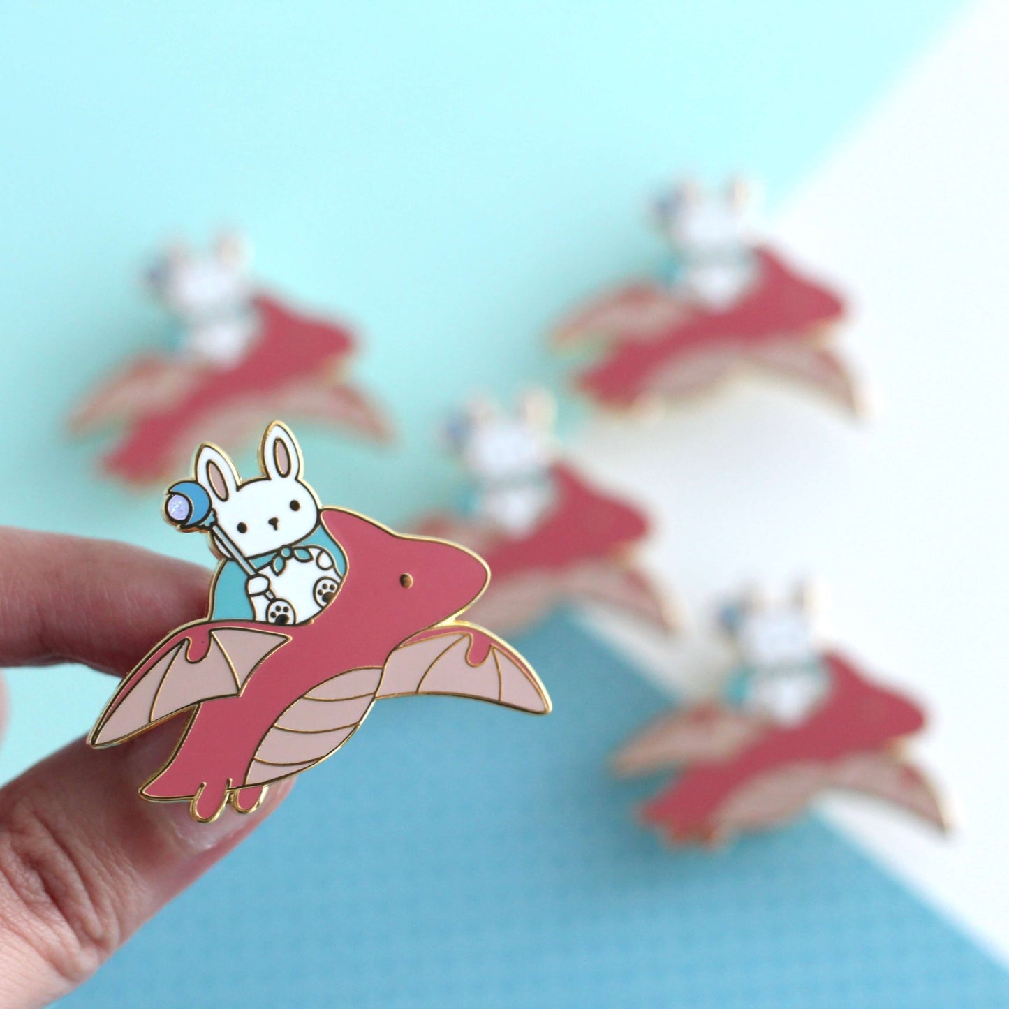 Bunny Mage and Dragon Enamel Pin (Red Dragon Variant)