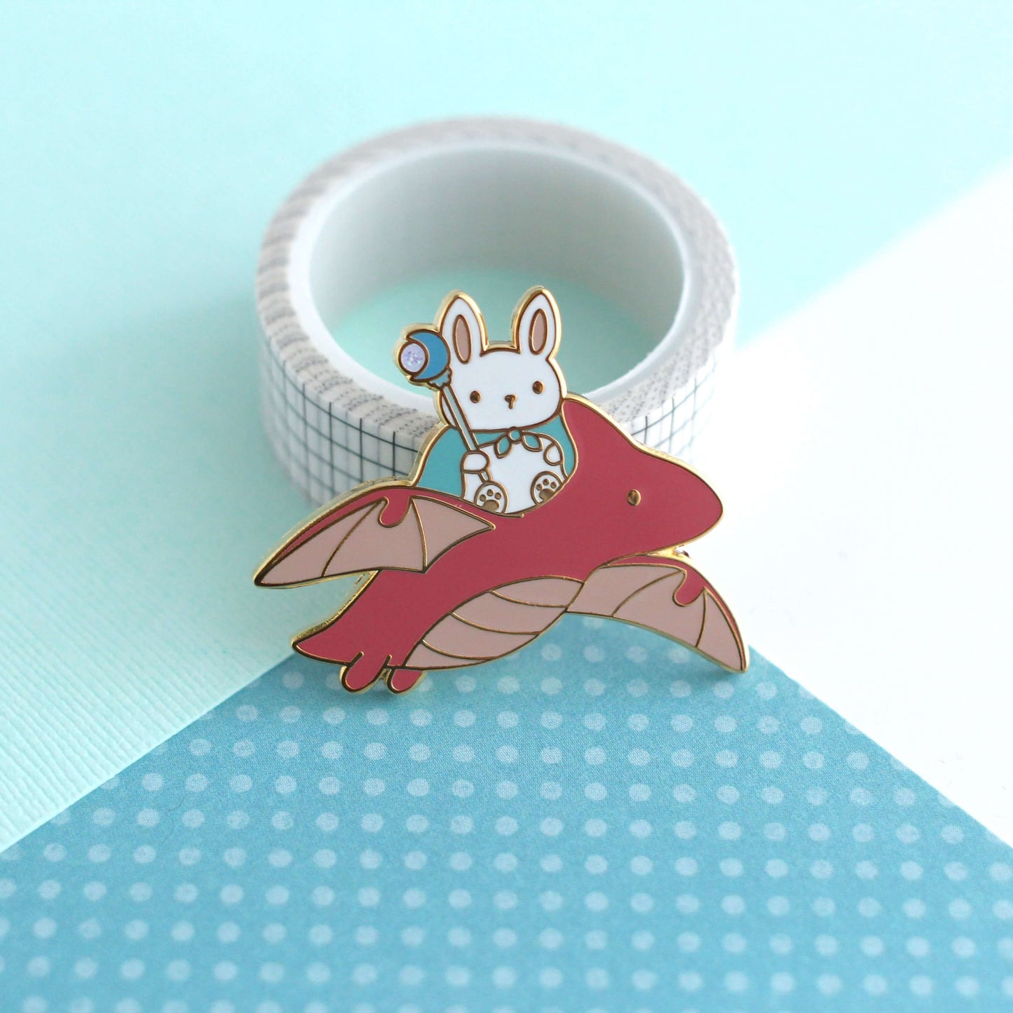 Bunny Mage and Dragon Enamel Pin (Red Dragon Variant)