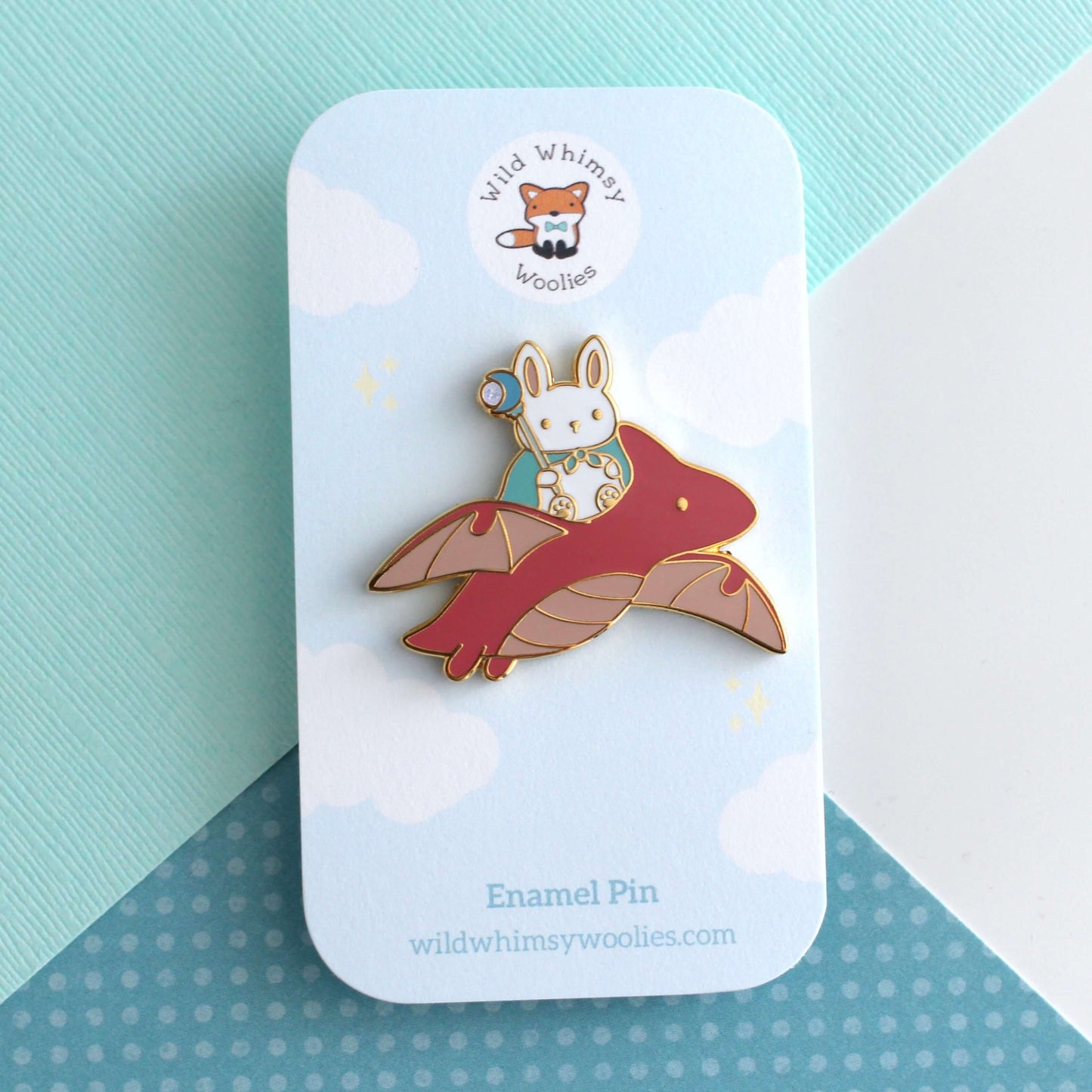 Bunny Mage and Dragon Enamel Pin (Red Dragon Variant)