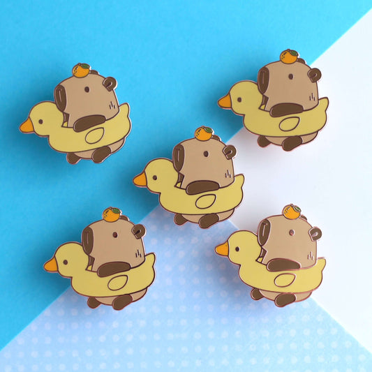 Capybara in a Duck Floatie Enamel Pin