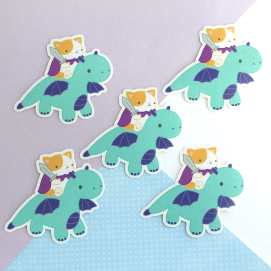 Orange Cat and Dragon Vinyl Sticker - Dragon Decal