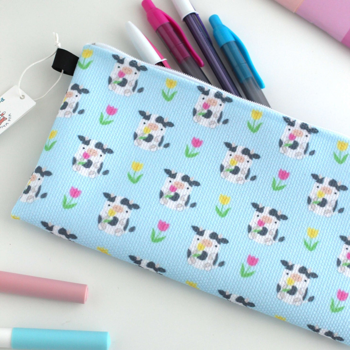 Cows with Tulips Pencil Case / Zipper Pouch