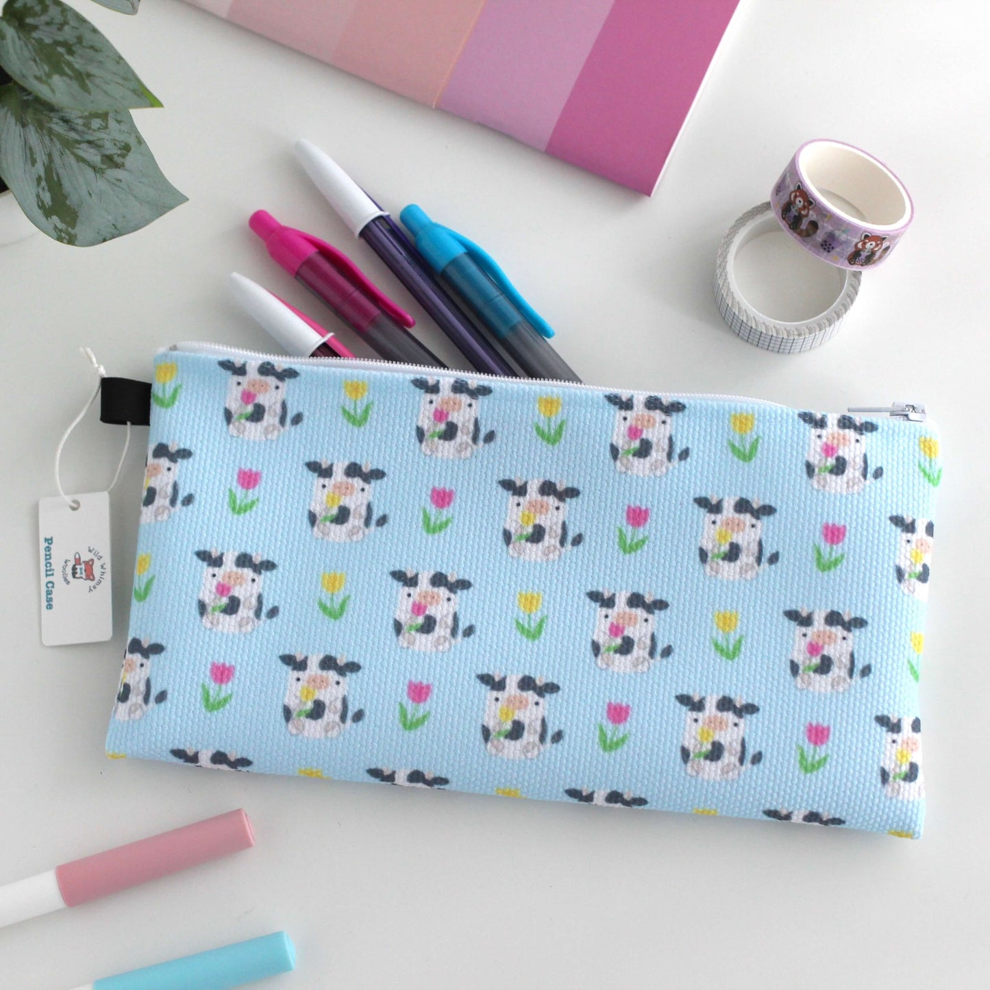 Cows with Tulips Pencil Case / Zipper Pouch