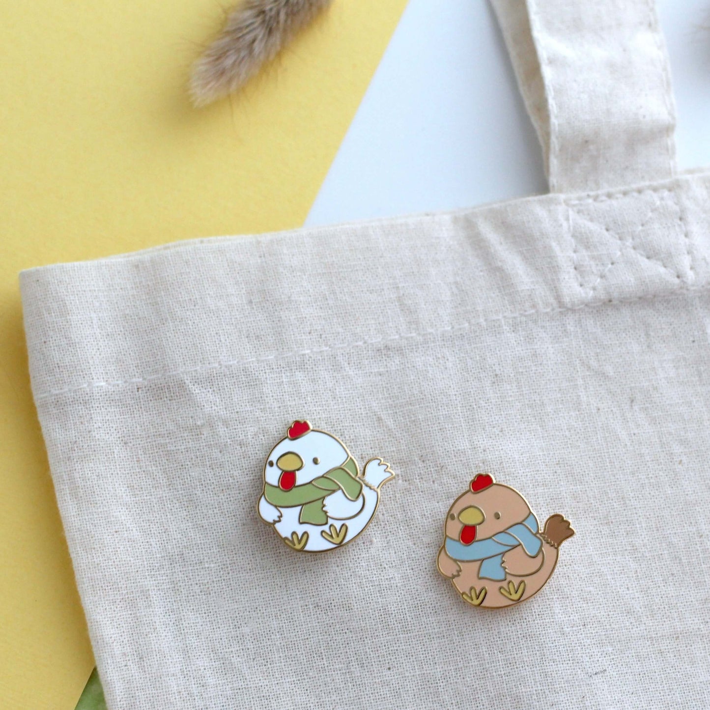 Cozy Brown Chicken with Scarf Enamel Pin