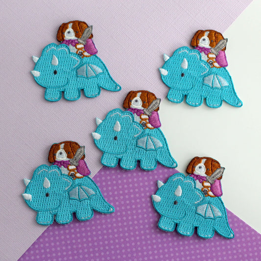 Cavalier King Charles Spaniel Dog Riding Dragon Embroidered Iron On Patch