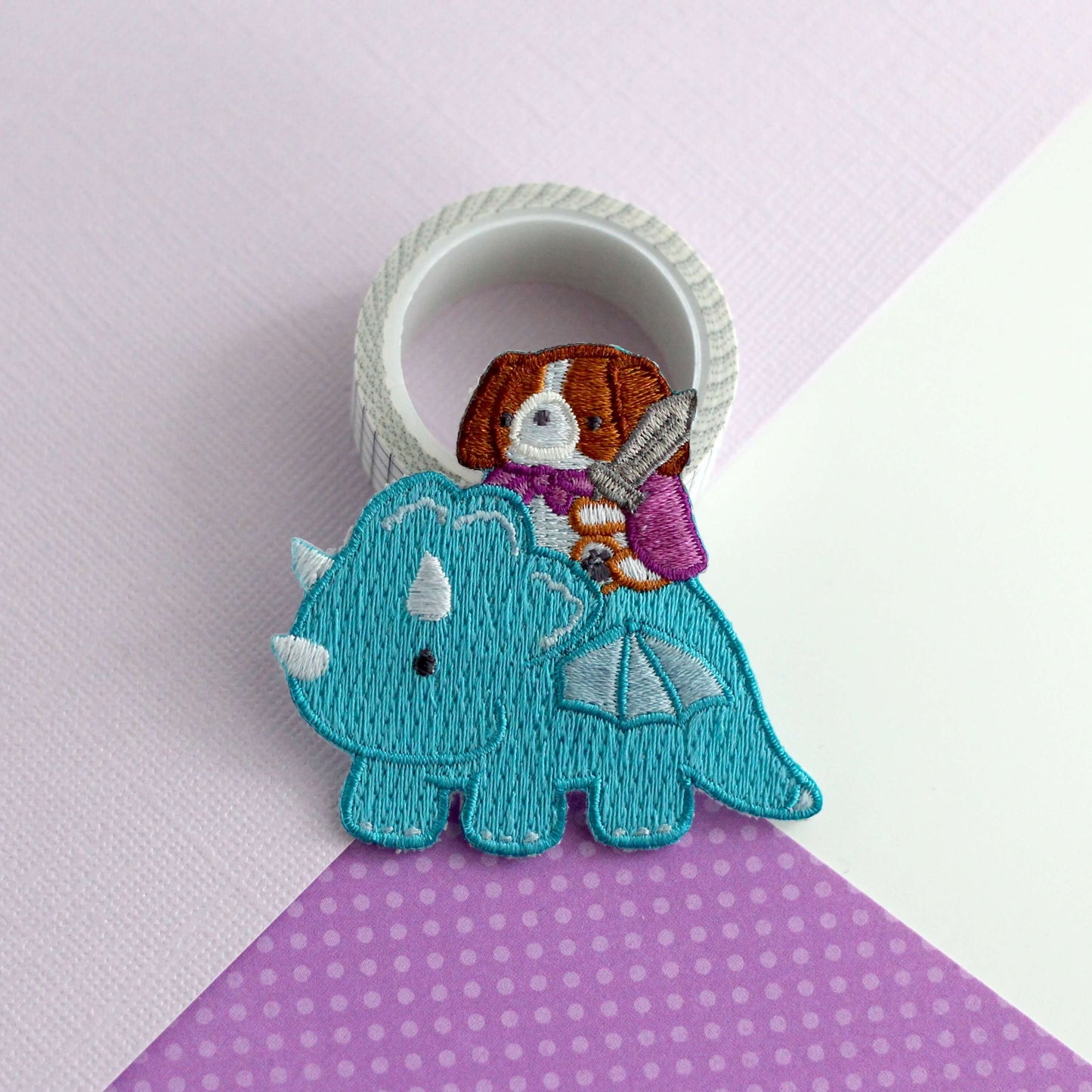 Cavalier King Charles Spaniel Dog Riding Dragon Embroidered Iron On Patch