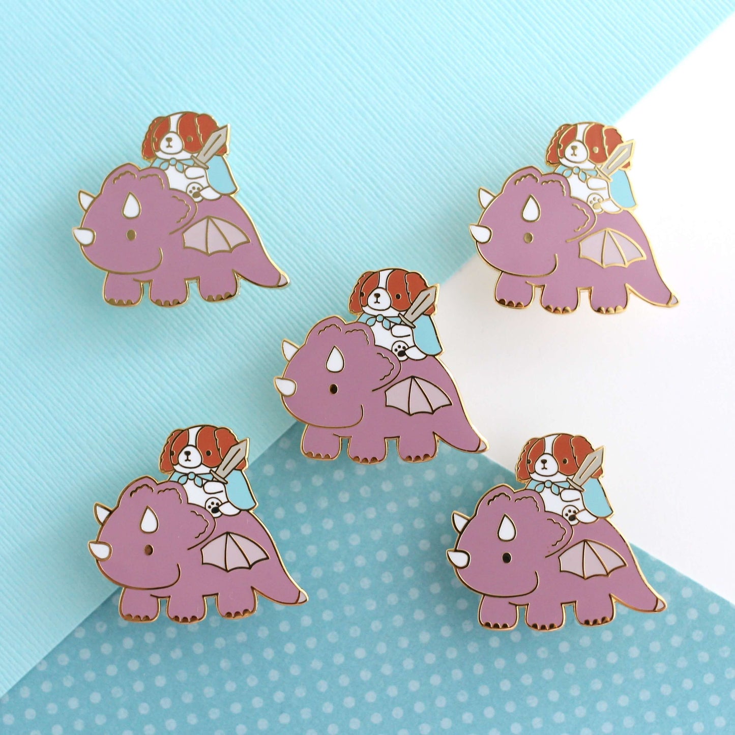 Cavalier King Charles Spaniel Riding a Dragon Enamel Pin (Plum)
