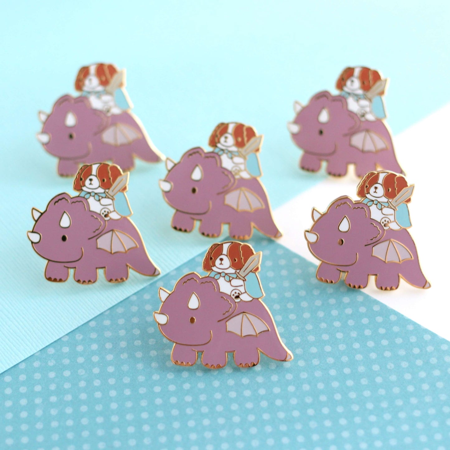 Cavalier King Charles Spaniel Riding a Dragon Enamel Pin (Plum)