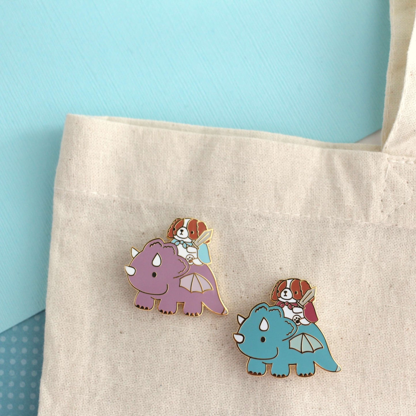 Cavalier King Charles Spaniel Riding a Dragon Enamel Pin (Plum)