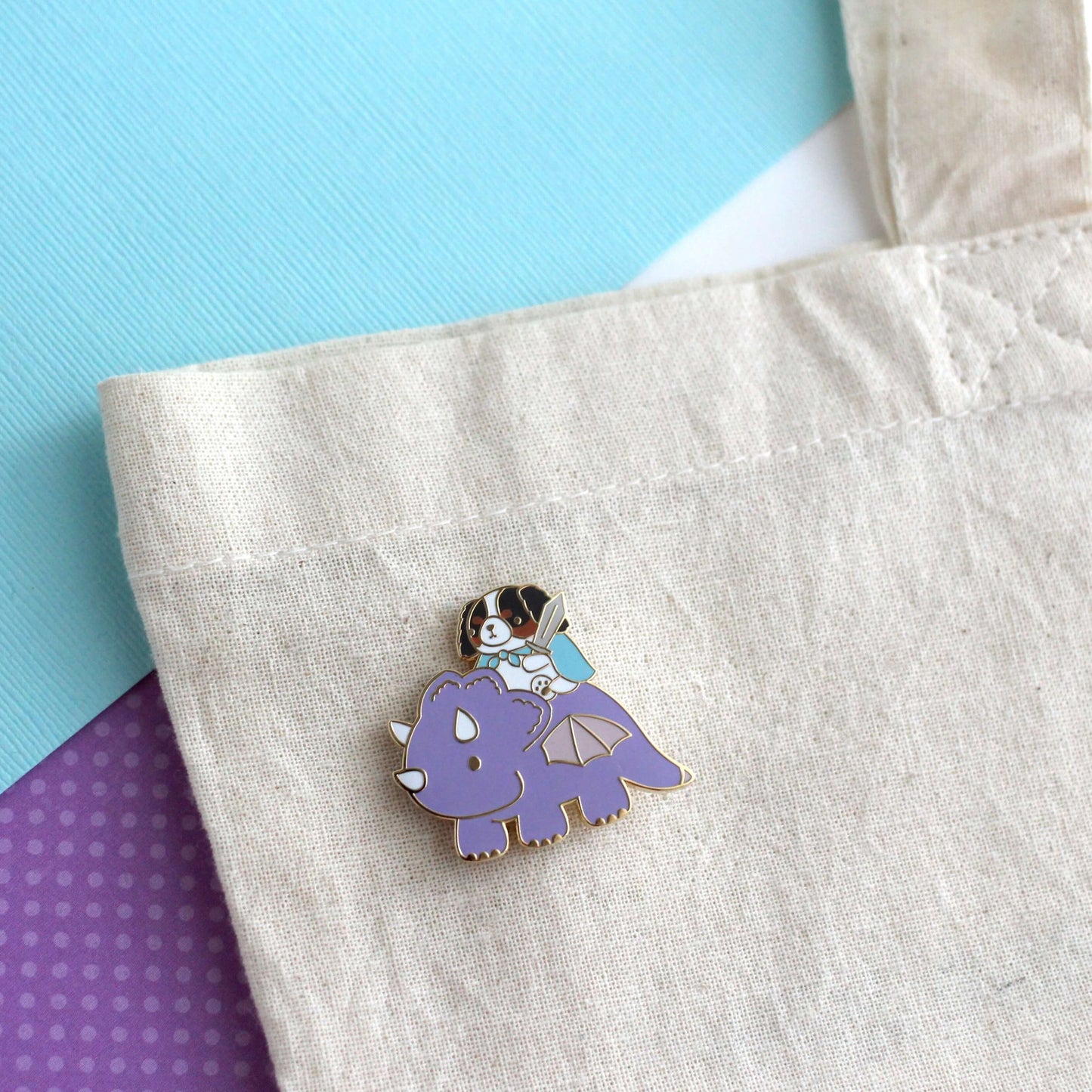 Cavalier King Charles Spaniel Riding a Dragon Enamel Pin (Tricolour Variants)