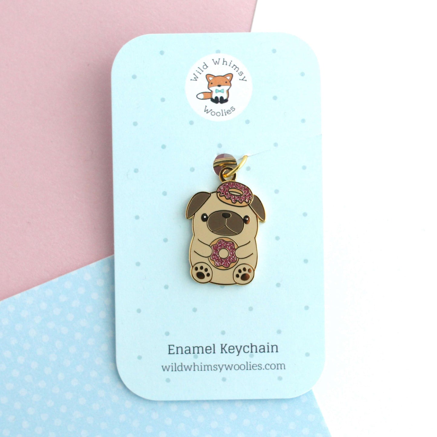 Donut Loving Pug Enamel Keychain