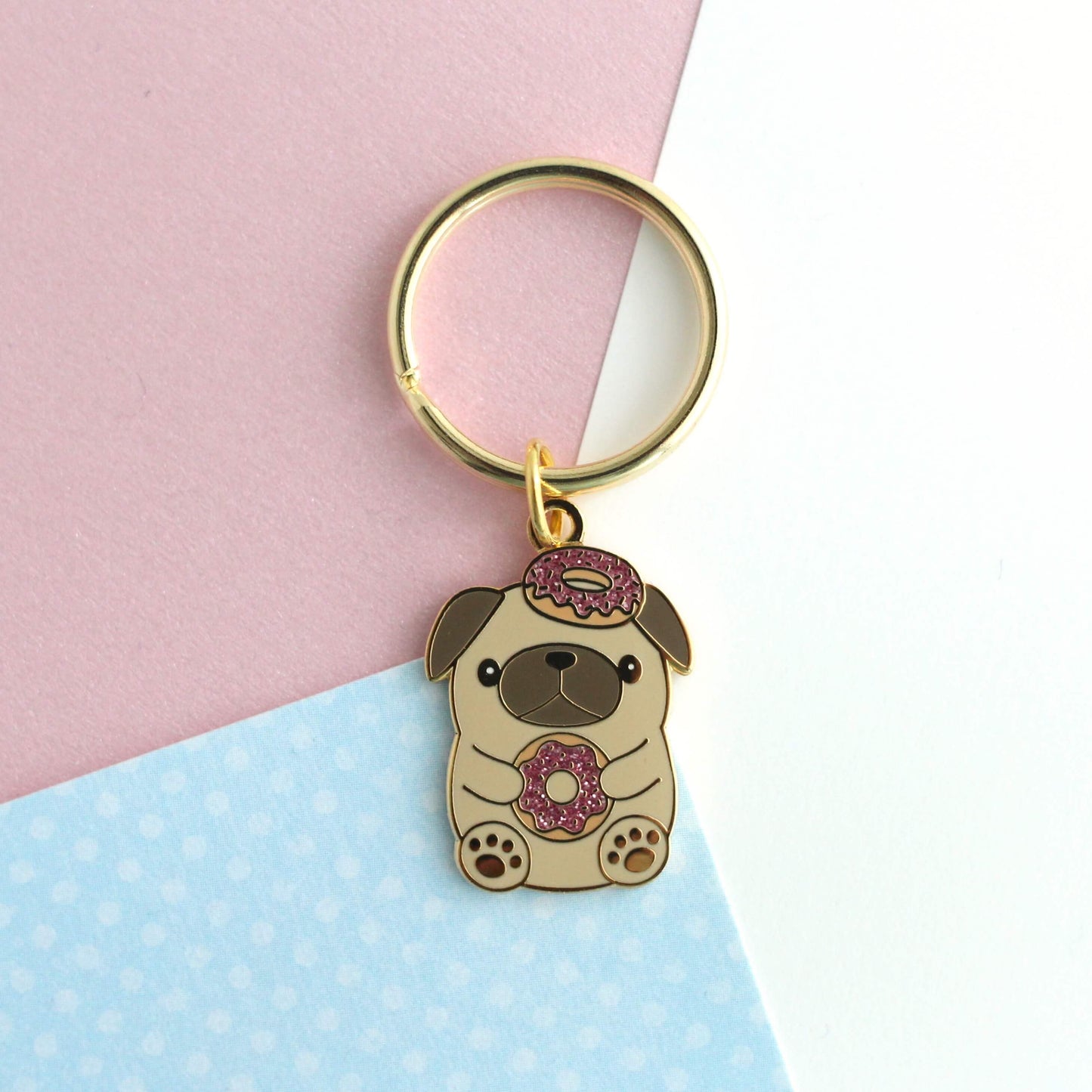 Donut Loving Pug Enamel Keychain