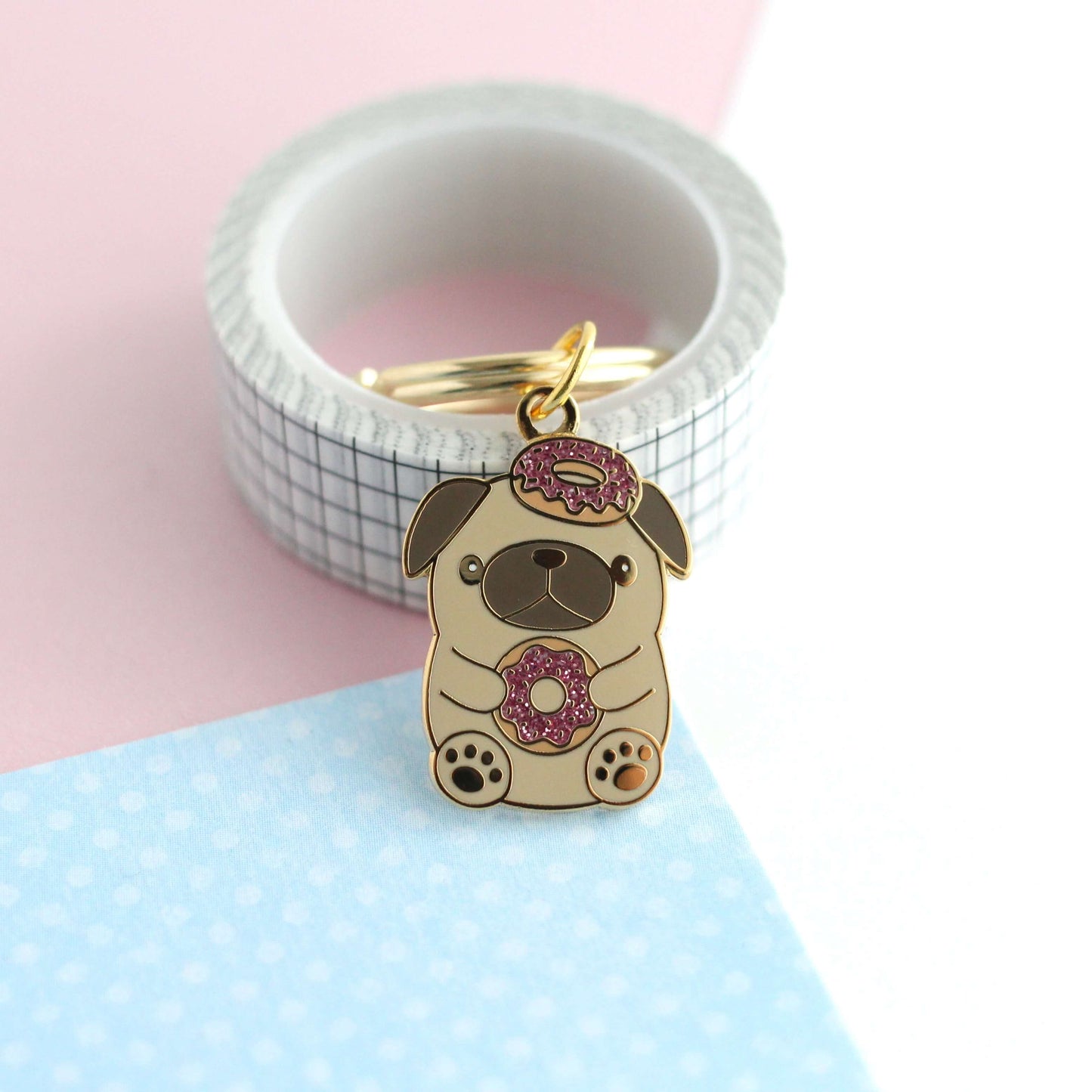 Donut Loving Pug Enamel Keychain