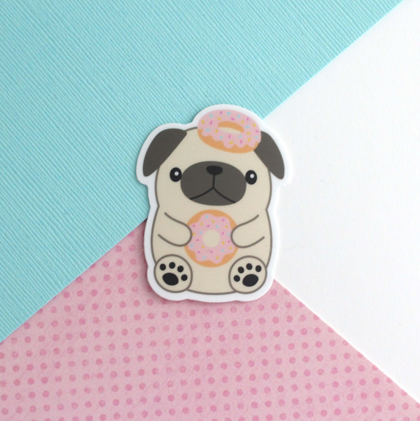 Donut Loving Pug Vinyl Sticker
