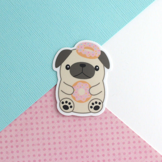 Donut Loving Pug Vinyl Sticker