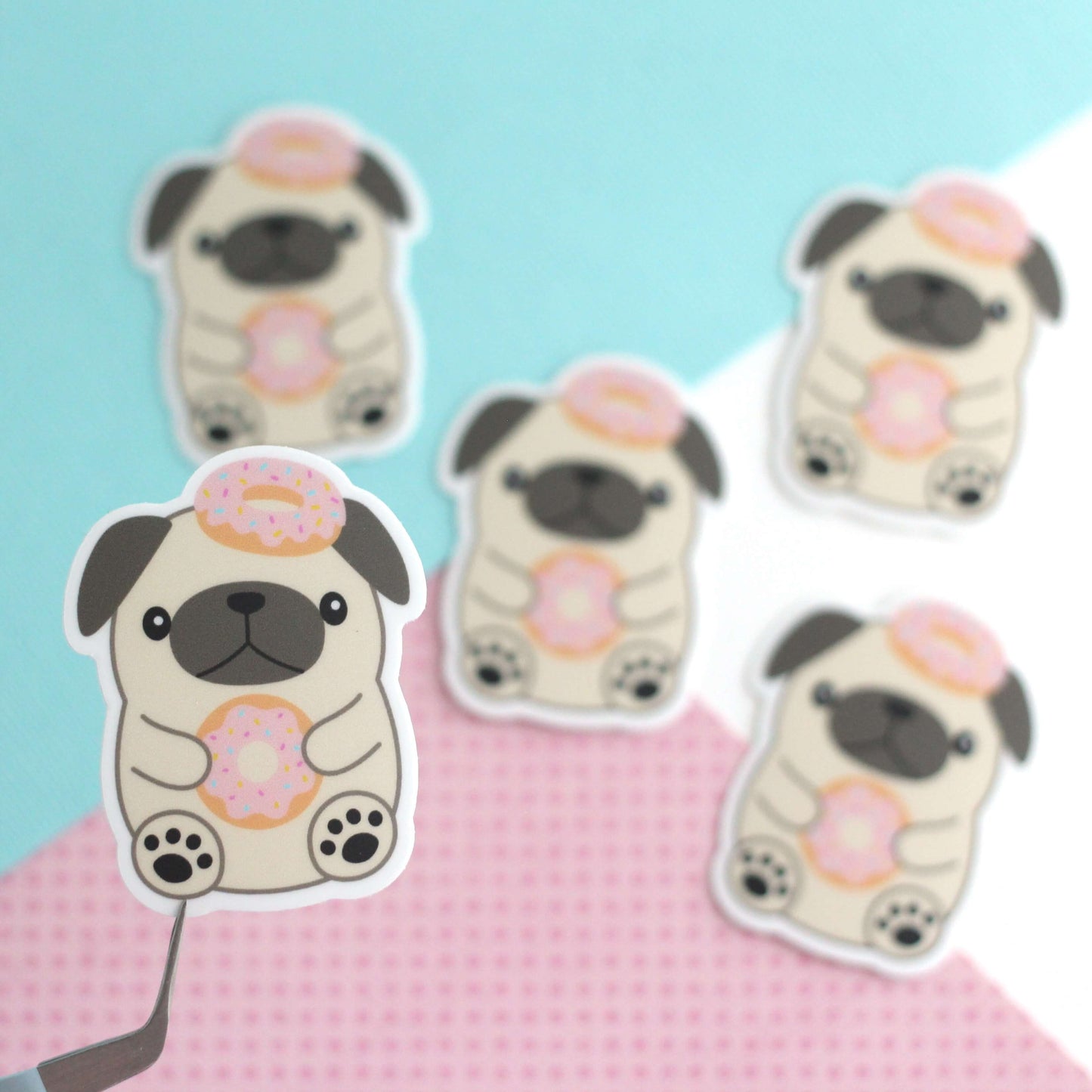Donut Loving Pug Vinyl Sticker