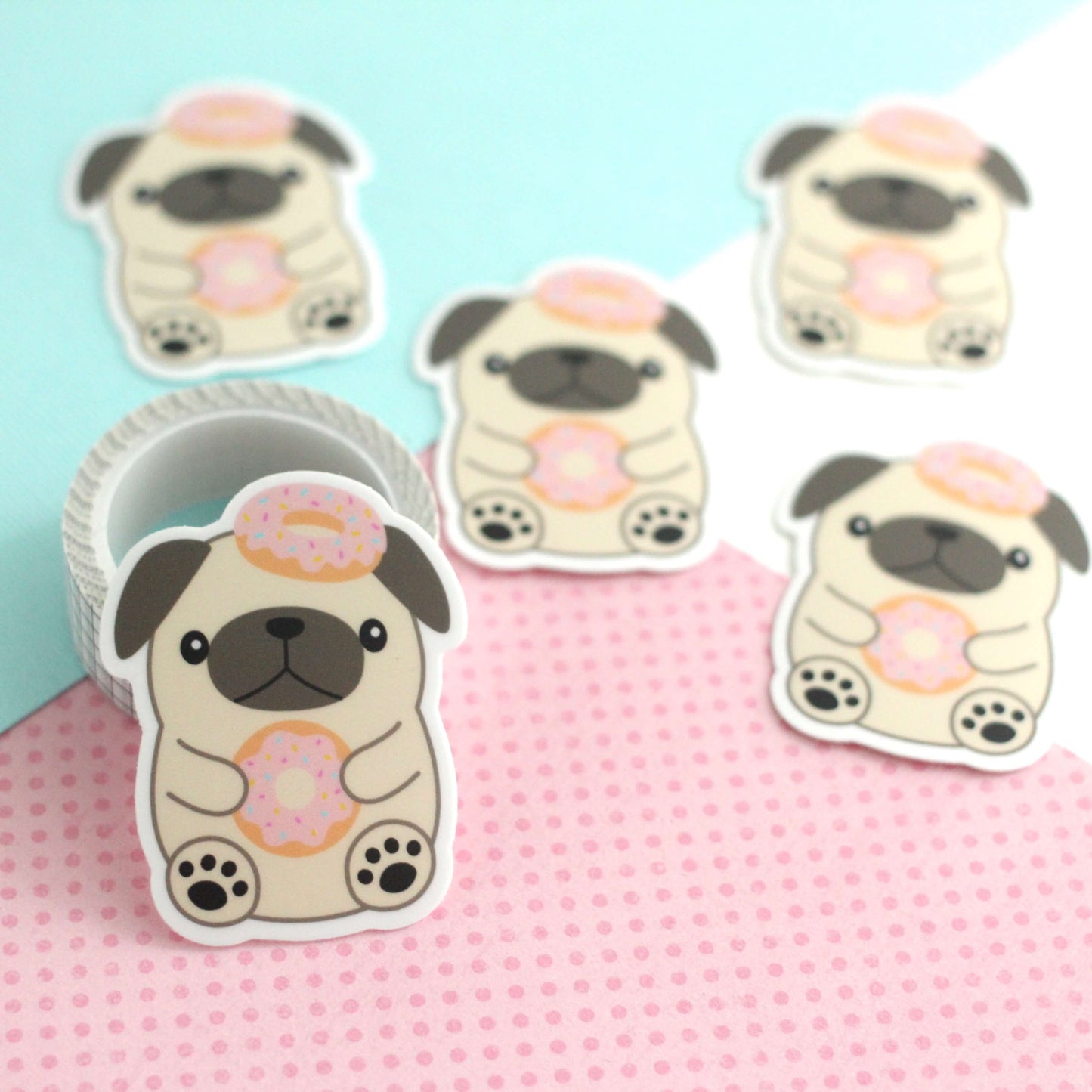 Donut Loving Pug Vinyl Sticker