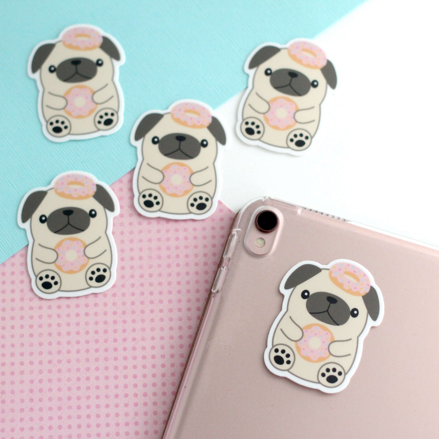 Donut Loving Pug Vinyl Sticker