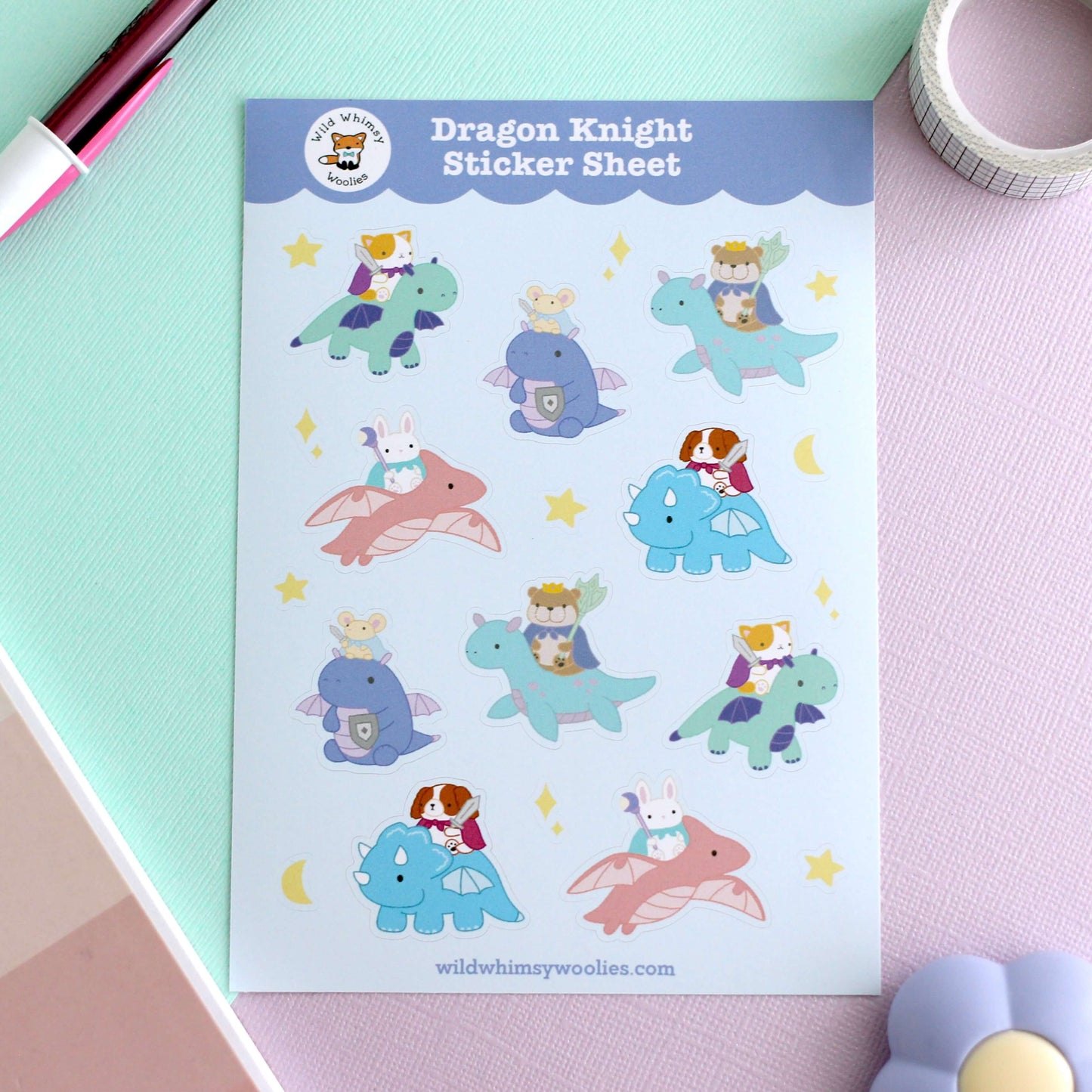 Dragon Knight Sticker Sheet - Fantasy Vinyl Sticker