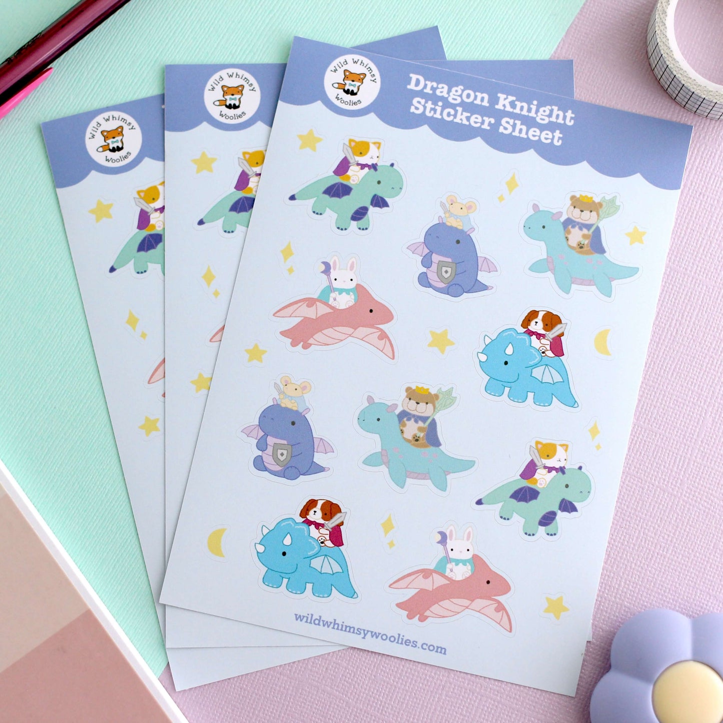 Dragon Knight Sticker Sheet - Fantasy Vinyl Sticker