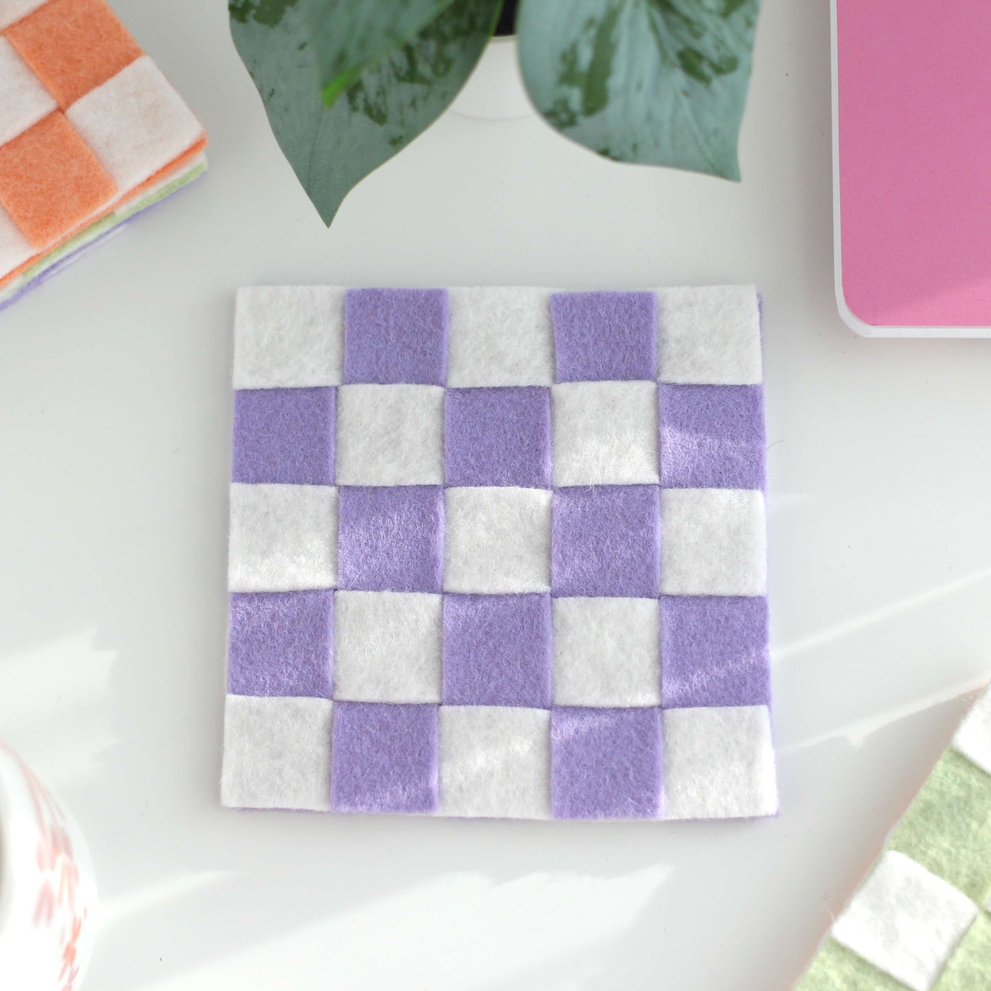 Felt Checkered Coasters: Purple