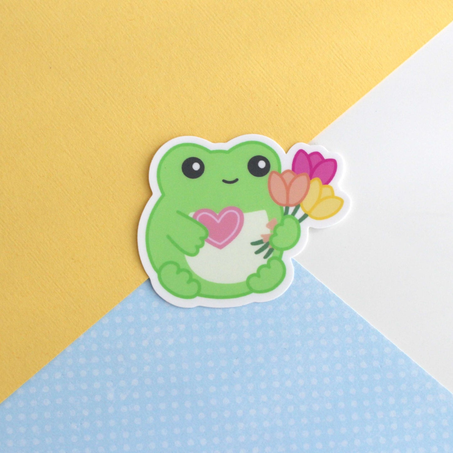 Frog holding Flowers and a Heart Vinyl Sticker