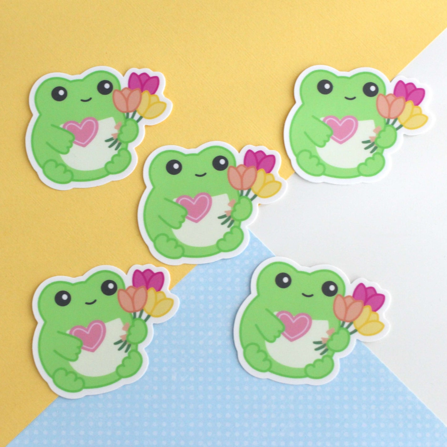 Frog holding Flowers and a Heart Vinyl Sticker