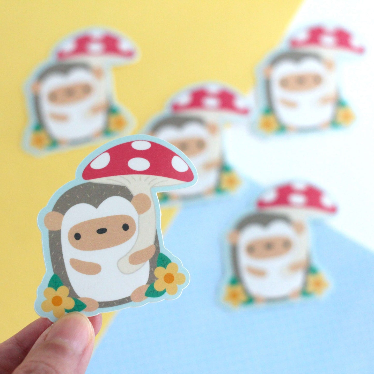 Hedgehog Holding Red Mushroom Umbrella Vinyl Sticker
