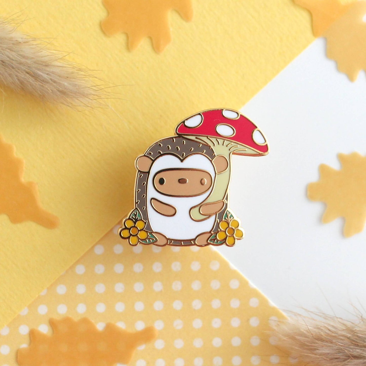 Hedgehog Holding Red Mushroom Umbrella Enamel Pin