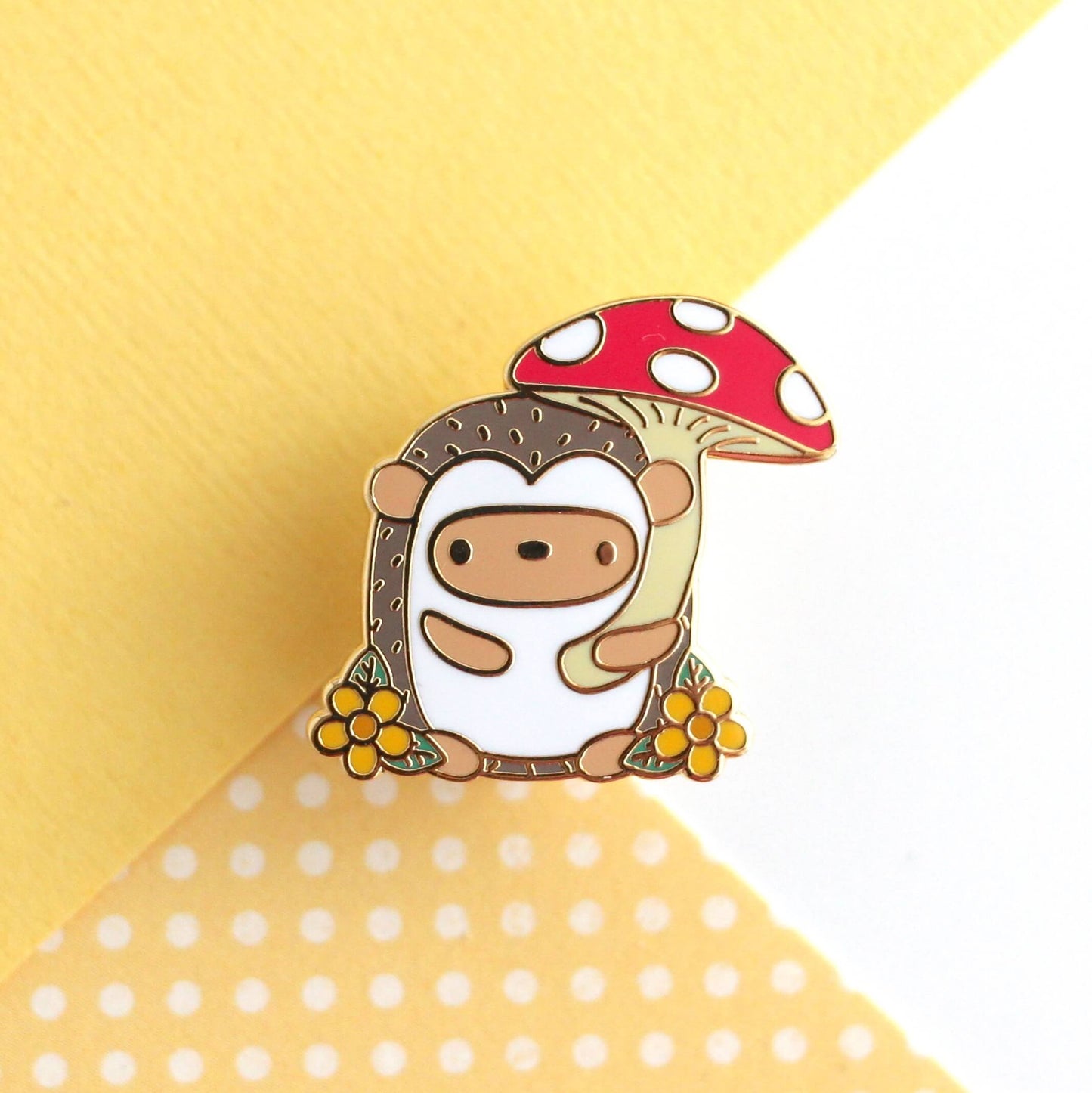 Hedgehog Holding Red Mushroom Umbrella Enamel Pin