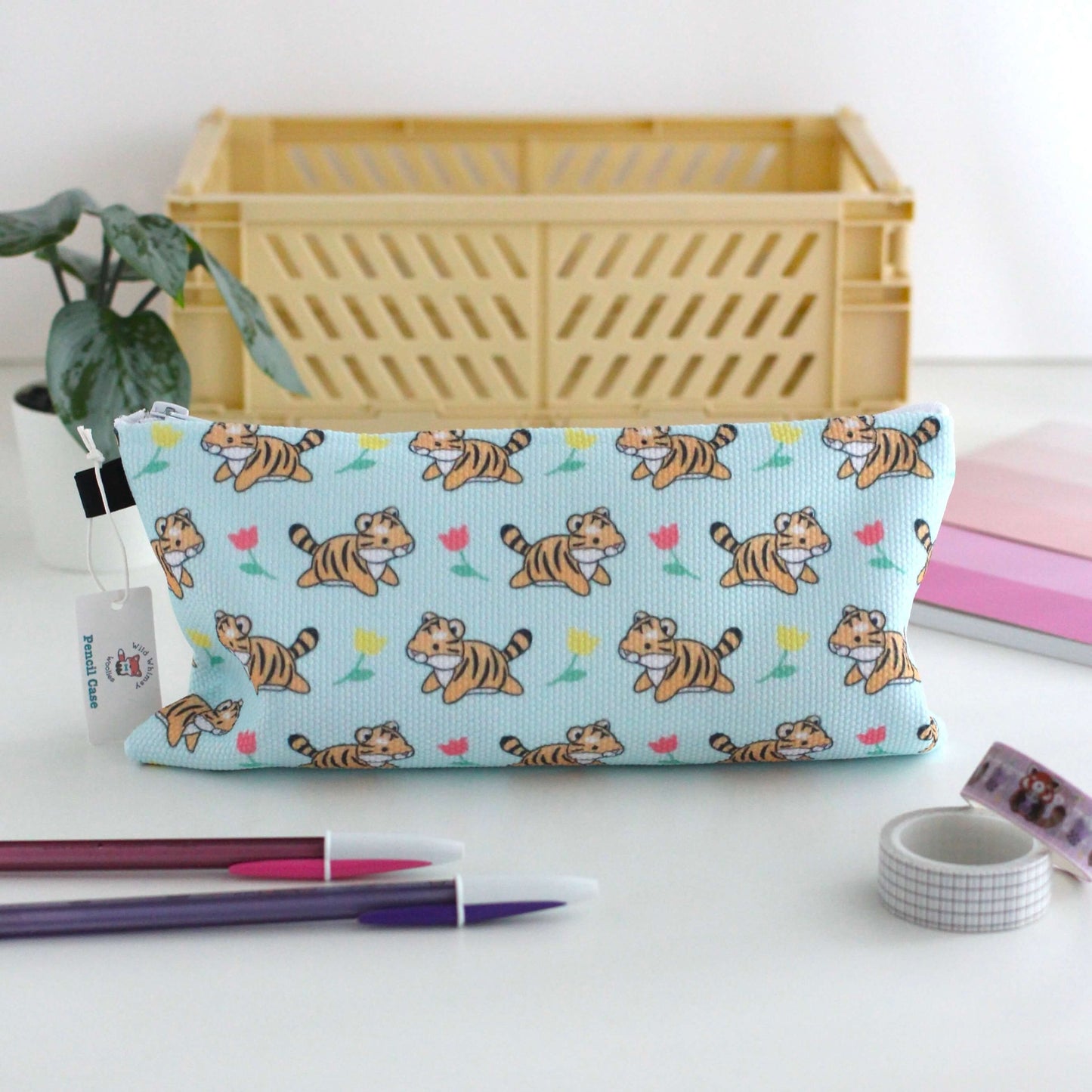 Leaping Tigers with Tulips Pencil Case / Zipper Pouch