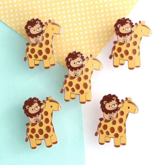 Lion Riding a Giraffe Enamel Pin