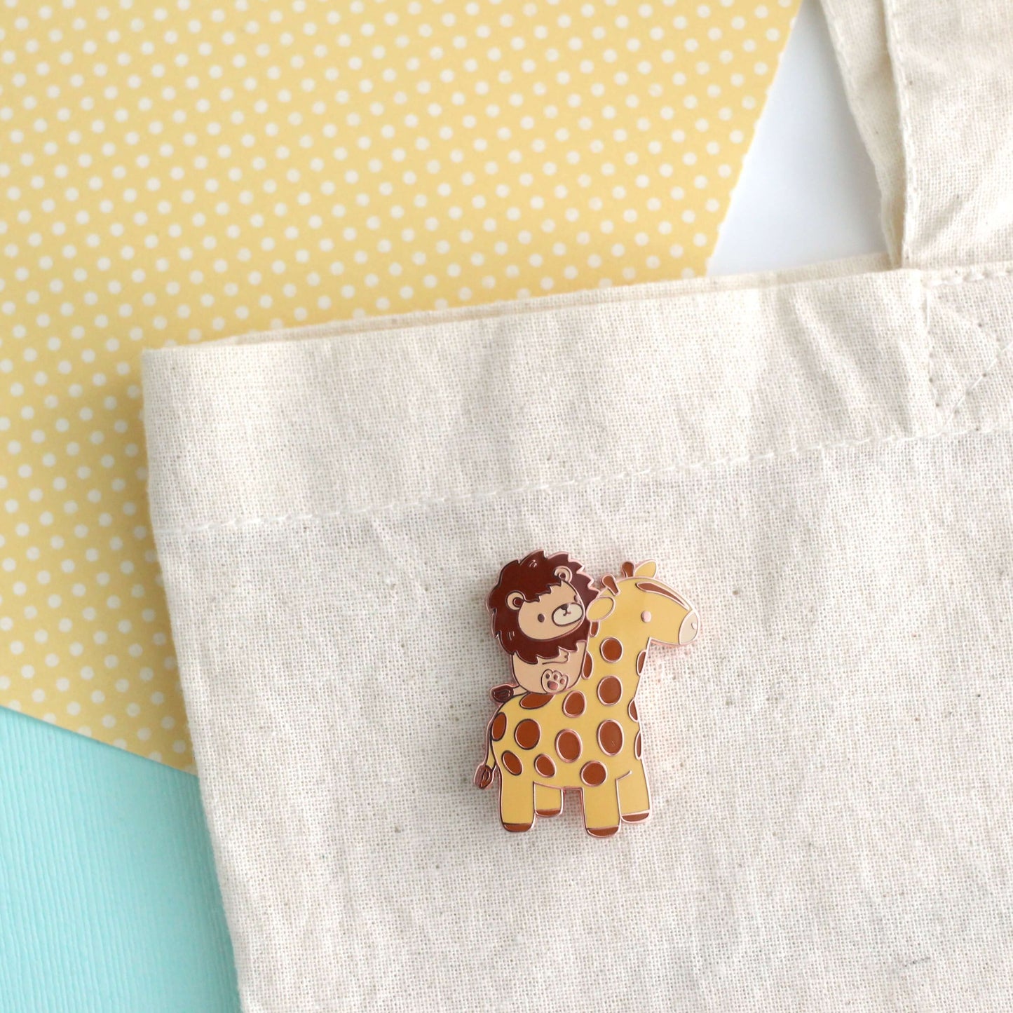 Lion Riding a Giraffe Enamel Pin