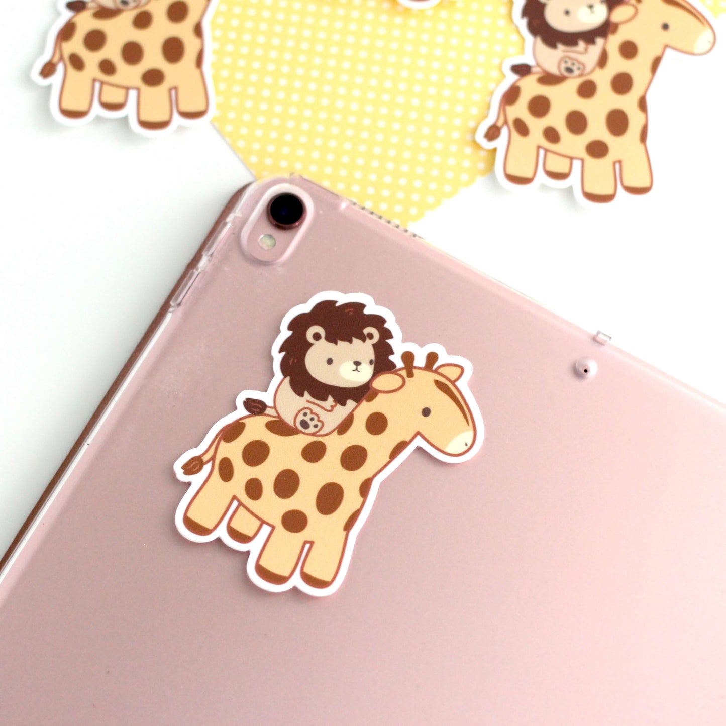 Lion riding a Giraffe Vinyl Sticker