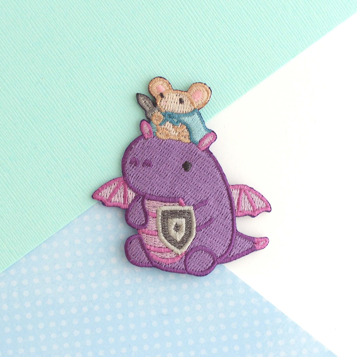 Mouse Riding Dragon Embroidered Iron On Patch
