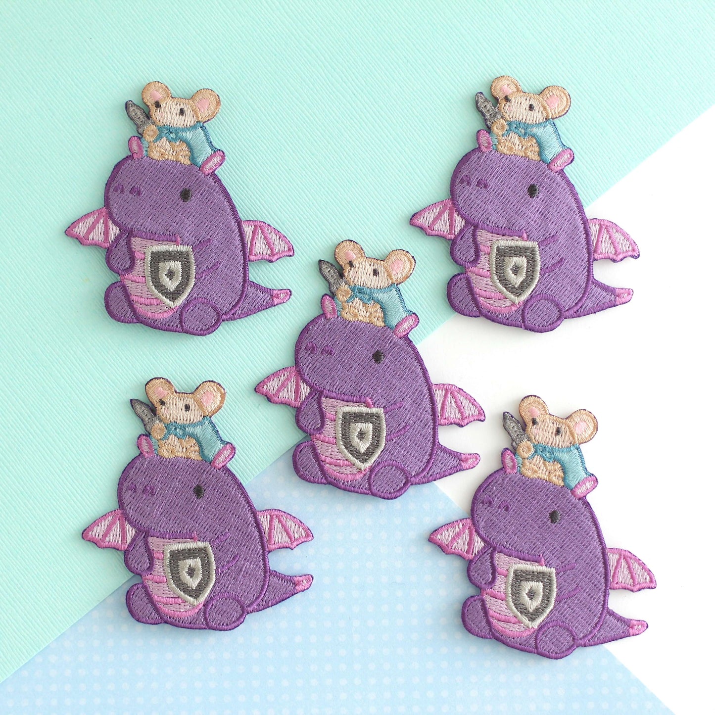 Mouse Riding Dragon Embroidered Iron On Patch
