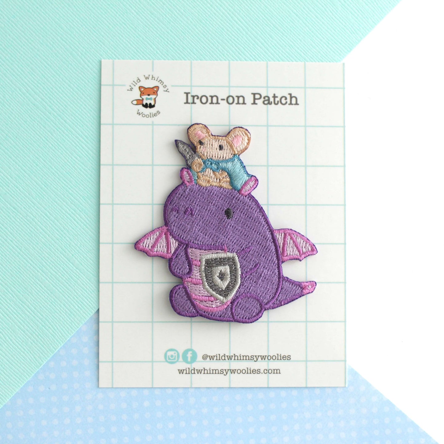 Mouse Riding Dragon Embroidered Iron On Patch