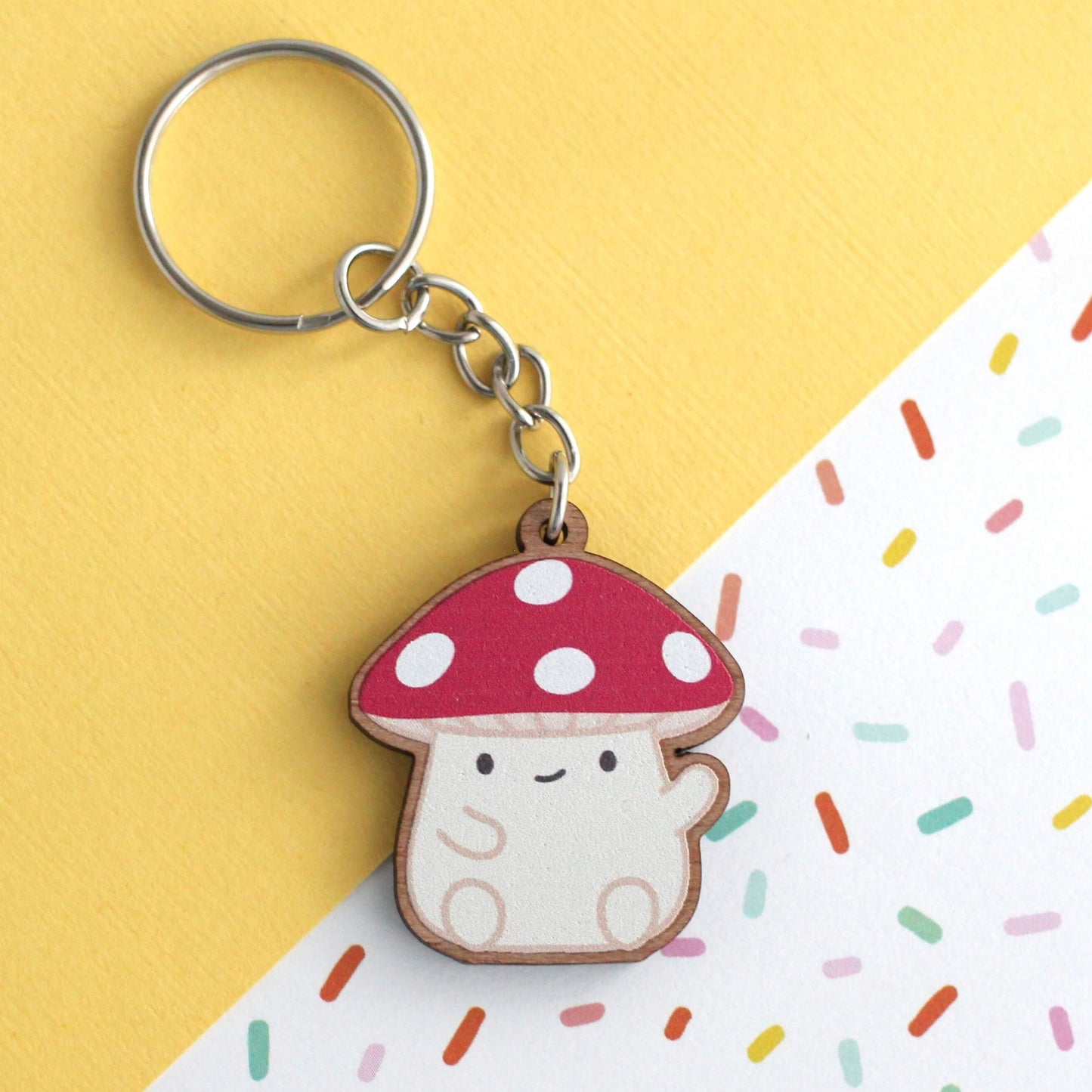 Red Cap Mushroom Wooden Keychain - Cottagecore Wood Charm