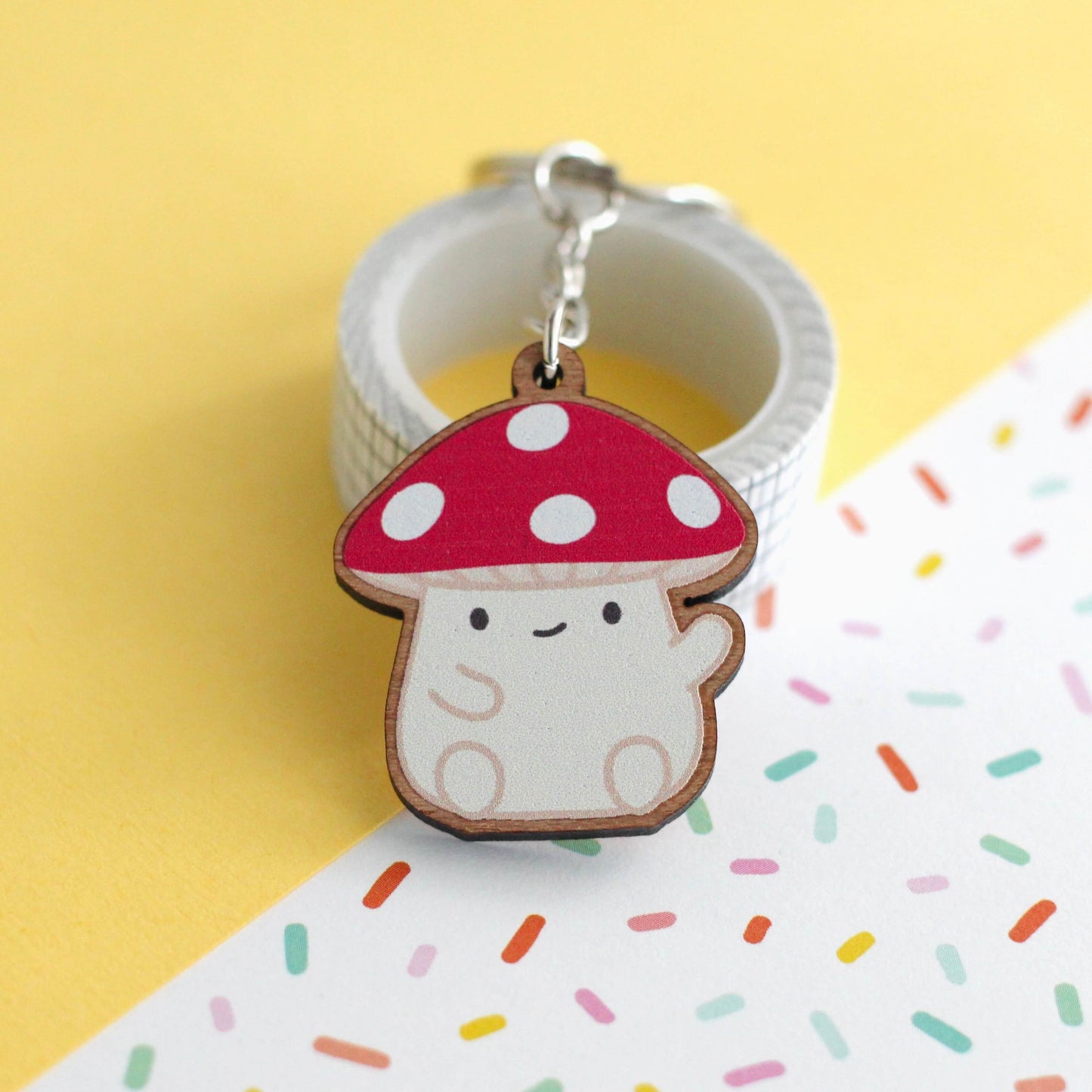 Red Cap Mushroom Wooden Keychain - Cottagecore Wood Charm