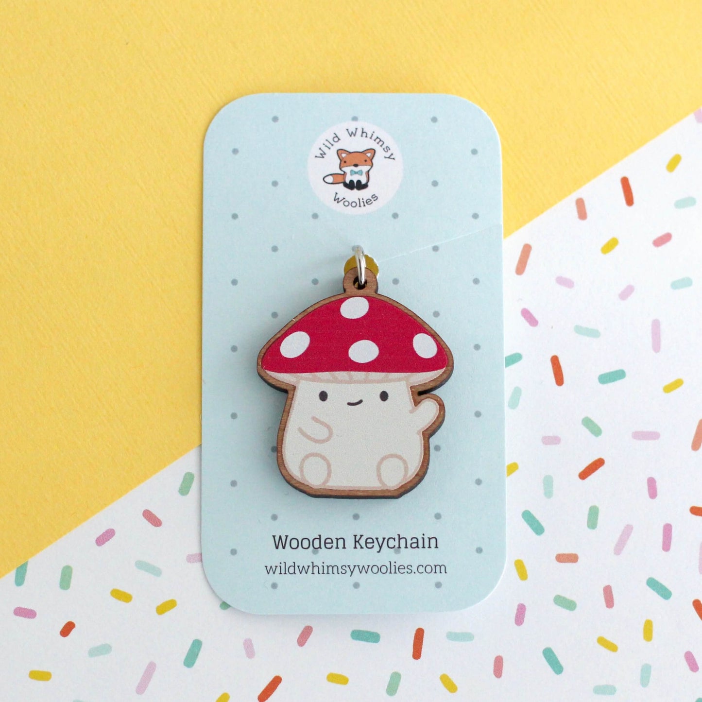 Red Cap Mushroom Wooden Keychain - Cottagecore Wood Charm